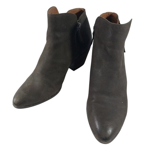 FRYE! TAUPE GRAY BROWN GENUINE NUBUCK LEATHER CHUNKY HEEL ANKLE BOOTS! SZ 10M - Picture 3 of 11
